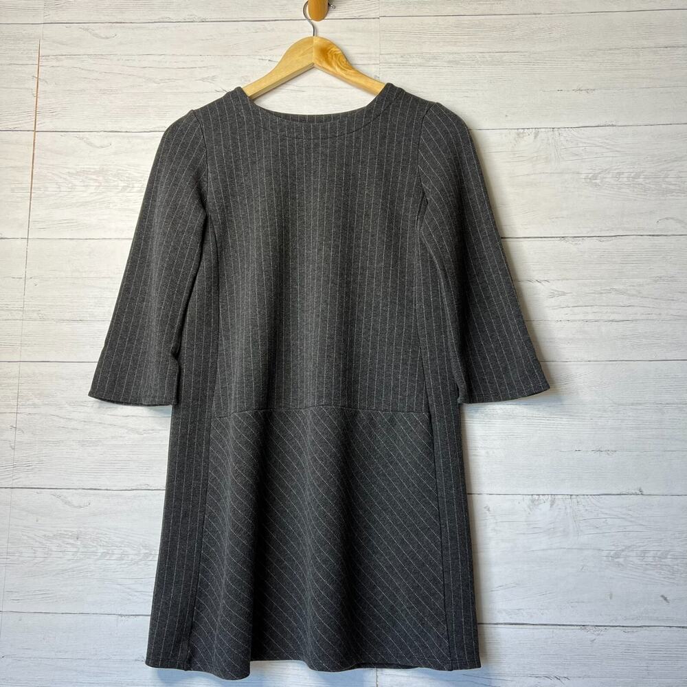 J Jill Dress Womens Size XS Petite Dark Gray Ponte A Line Mod Style Pinstripe